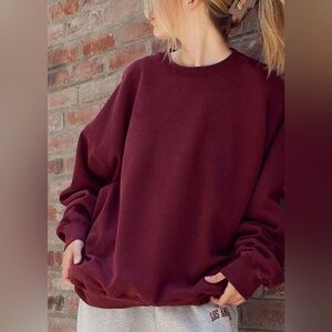 John Galt Brandy Melville Burgundy Oversized Crewneck Sweatshirt - Small